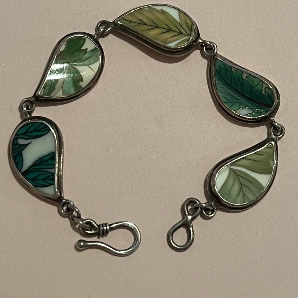 Jessica Lee 925 Porcelain link Bracelet Leaf Designs